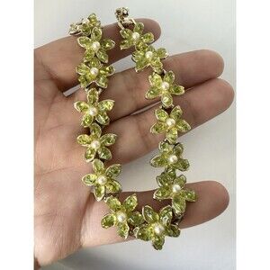Vintage Swoboda Natural Peridot Pearls Bracelet Gold Tone 7”